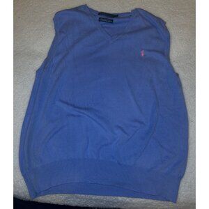 Polo Ralph Lauren Mens Sweater Vest Blue V Neck Sleeveless Tight Knit Large L